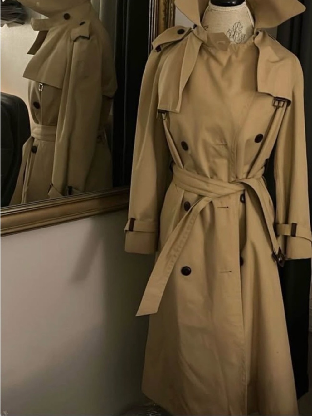 Etienne Aigner Tan Double-Breasted Trench Coat